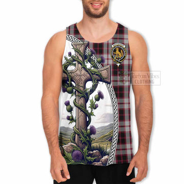 MacPherson (McPherson) Tartan Men's Tank Top with Family Crest and St. Andrew's Cross Accented by Thistle Vines