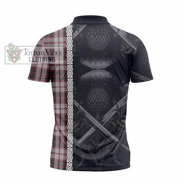 MacPherson (McPherson) Tartan Zipper Polo Shirt with Family Crest Cross Sword Thistle Celtic Vibes