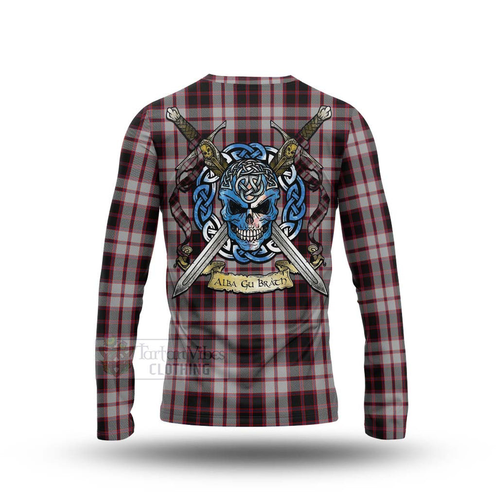 Tartan Vibes Clothing MacPherson (McPherson) Tartan Long Sleeve T-Shirt with Family Crest Celtic Skull Style