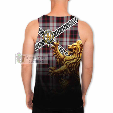 MacPherson (McPherson) Crest Tartan Men's Tank Top with Golden Lion Emblem Celtic Style