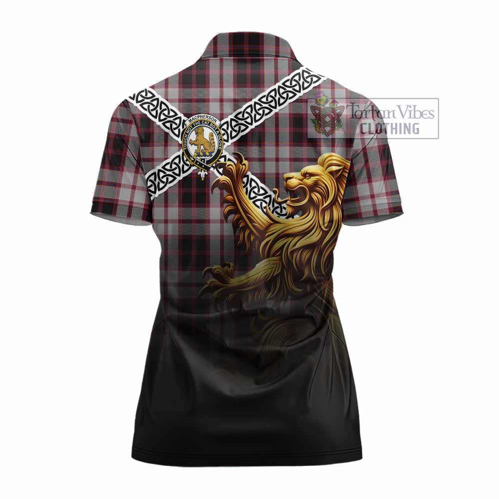 Tartan Vibes Clothing MacPherson (McPherson) Crest Tartan Women's Polo Shirt with Golden Lion Emblem Celtic Style