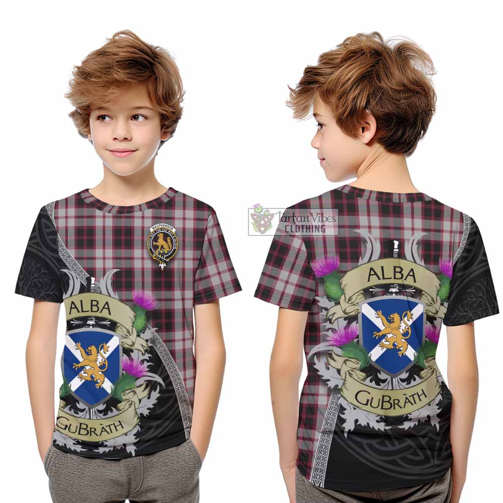 Tartan Vibes Clothing MacPherson (McPherson) Tartan Family Crest Kid T-Shirt Lion Rampant Royal Thistle Shield Celtic Inspired