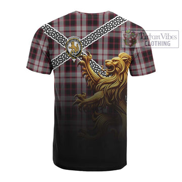 MacPherson (McPherson) Crest Tartan Cotton T-shirt with Golden Lion Emblem Celtic Style