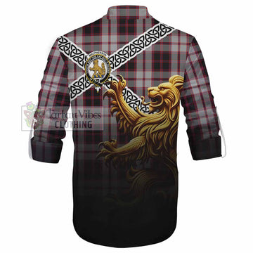 MacPherson (McPherson) Crest Tartan Ghillie Kilt Shirt with Golden Lion Emblem Celtic Style