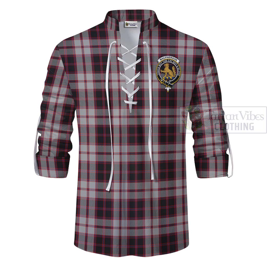 Tartan Vibes Clothing MacPherson (McPherson) Tartan Ghillie Kilt Shirt with Family Crest Celtic Skull Style