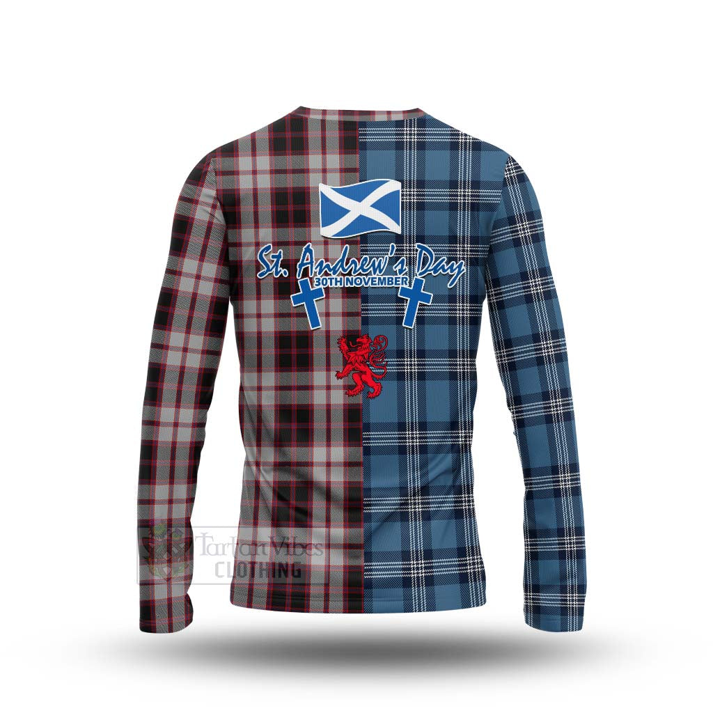 Tartan Vibes Clothing MacPherson (McPherson) Tartan Long Sleeve T-Shirt Happy St. Andrew's Day Half Tartan Style
