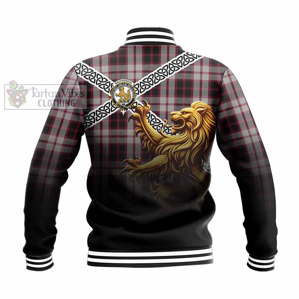 Tartan Vibes Clothing MacPherson (McPherson) Crest Tartan Baseball Jacket with Golden Lion Emblem Celtic Style