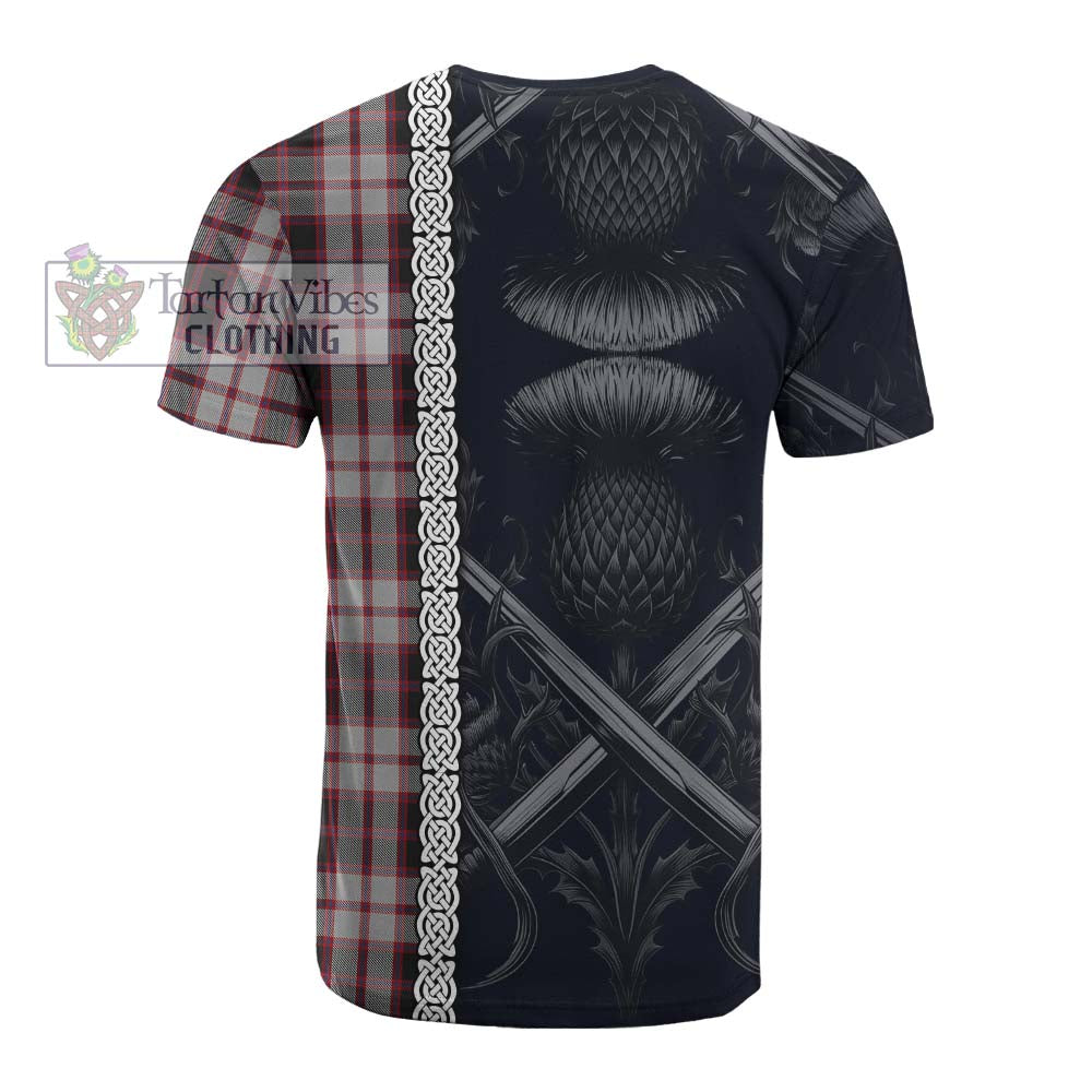 Tartan Vibes Clothing MacPherson (McPherson) Tartan Cotton T-shirt with Family Crest Cross Sword Thistle Celtic Vibes