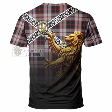 Tartan Vibes Clothing MacPherson (McPherson) Crest Tartan T-Shirt with Golden Lion Emblem Celtic Style