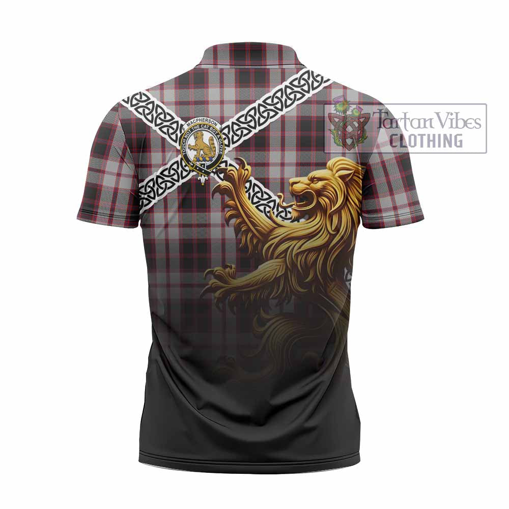 Tartan Vibes Clothing MacPherson (McPherson) Crest Tartan Zipper Polo Shirt with Golden Lion Emblem Celtic Style