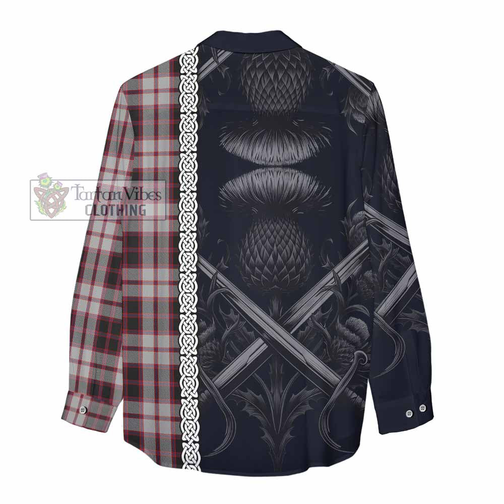 Tartan Vibes Clothing MacPherson (McPherson) Tartan Women's Casual Shirt with Family Crest Cross Sword Thistle Celtic Vibes