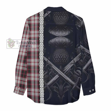 Tartan Vibes Clothing MacPherson (McPherson) Tartan Women's Casual Shirt with Family Crest Cross Sword Thistle Celtic Vibes