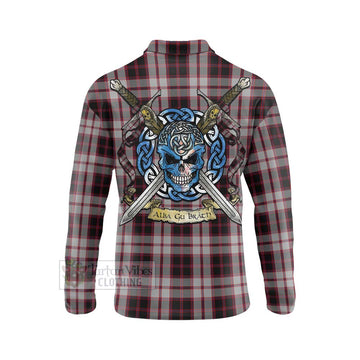 Tartan Vibes Clothing MacPherson (McPherson) Tartan Long Sleeve Polo Shirt with Family Crest Celtic Skull Style