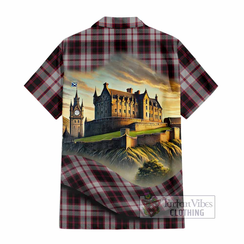 Tartan Vibes Clothing MacPherson (McPherson) Tartan Family Crest Short Sleeve Button Shirt with Scottish Ancient Castle Style