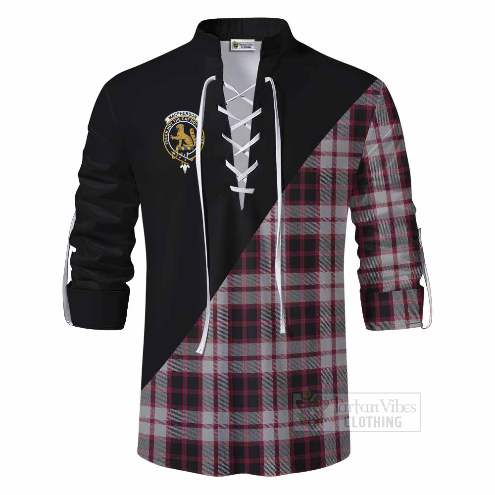 Tartan Vibes Clothing MacPherson (McPherson) Tartan Ghillie Kilt Shirt with Family Crest and Military Logo Style
