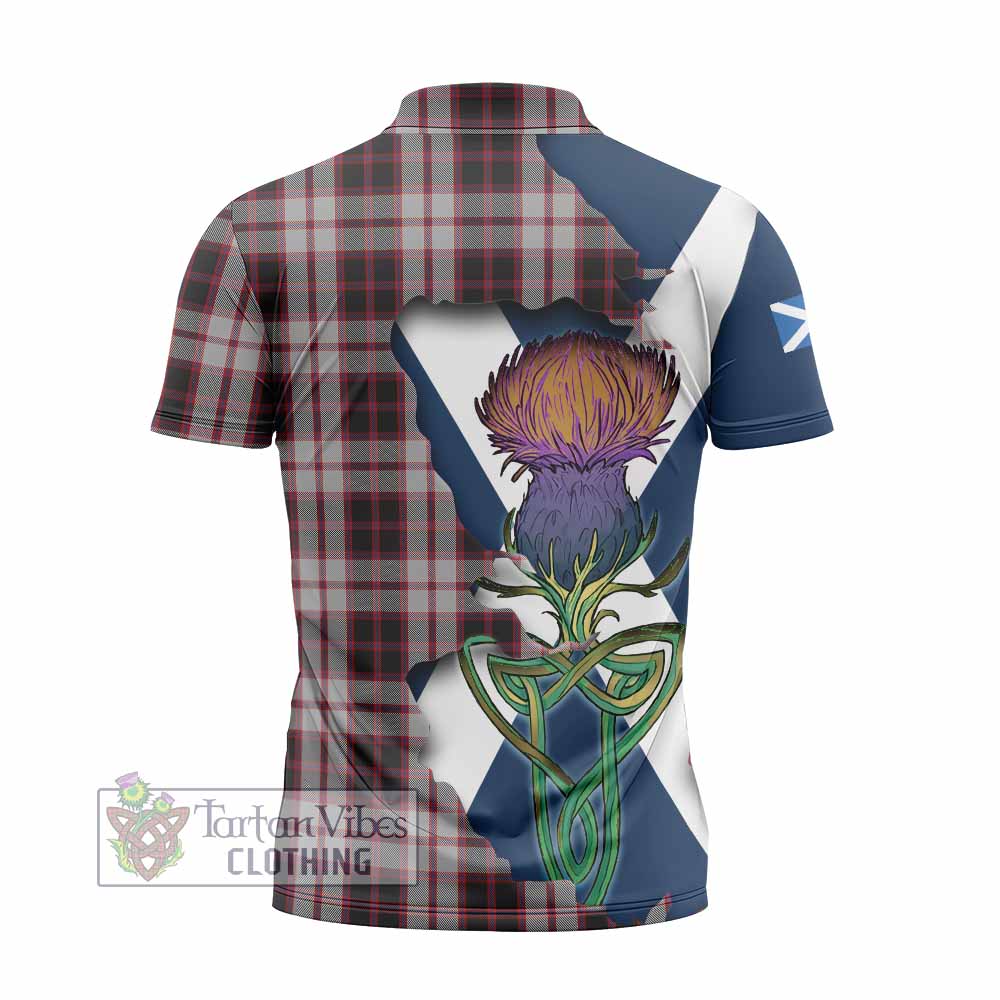 Tartan Vibes Clothing MacPherson (McPherson) Tartan Family Crest Zipper Polo Shirt Scottish Thistle Celtic Inspired