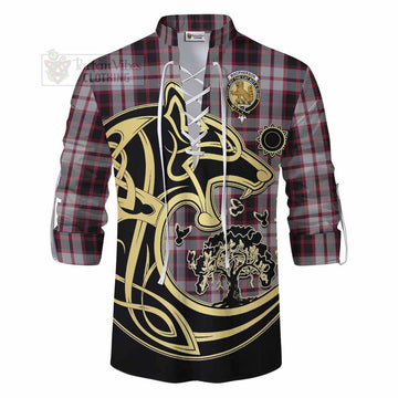 Tartan Vibes Clothing MacPherson (McPherson) Tartan Ghillie Kilt Shirt with Family Crest Celtic Wolf Style
