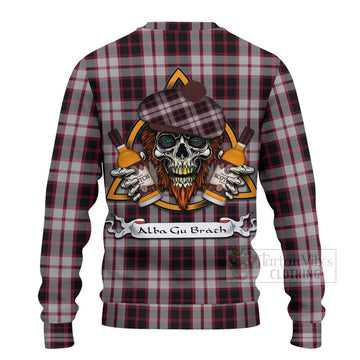 Tartan Vibes Clothing MacPherson (McPherson) Tartan Knitted Sweater with Family Crest and Bearded Skull Holding Bottles of Whiskey