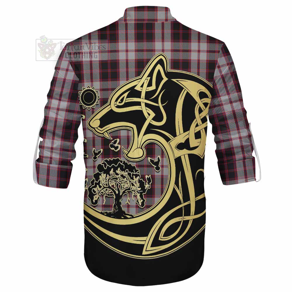 Tartan Vibes Clothing MacPherson (McPherson) Tartan Ghillie Kilt Shirt with Family Crest Celtic Wolf Style