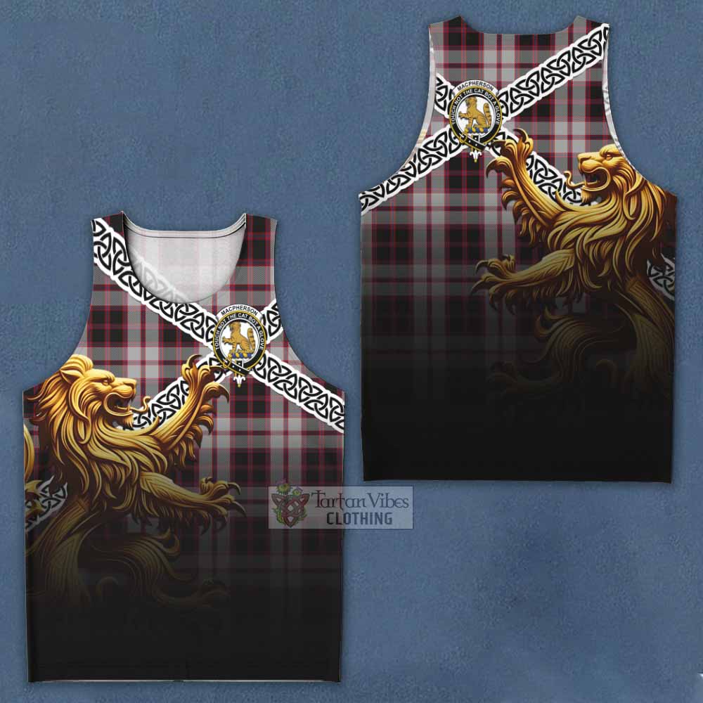 Tartan Vibes Clothing MacPherson (McPherson) Crest Tartan Men's Tank Top with Golden Lion Emblem Celtic Style