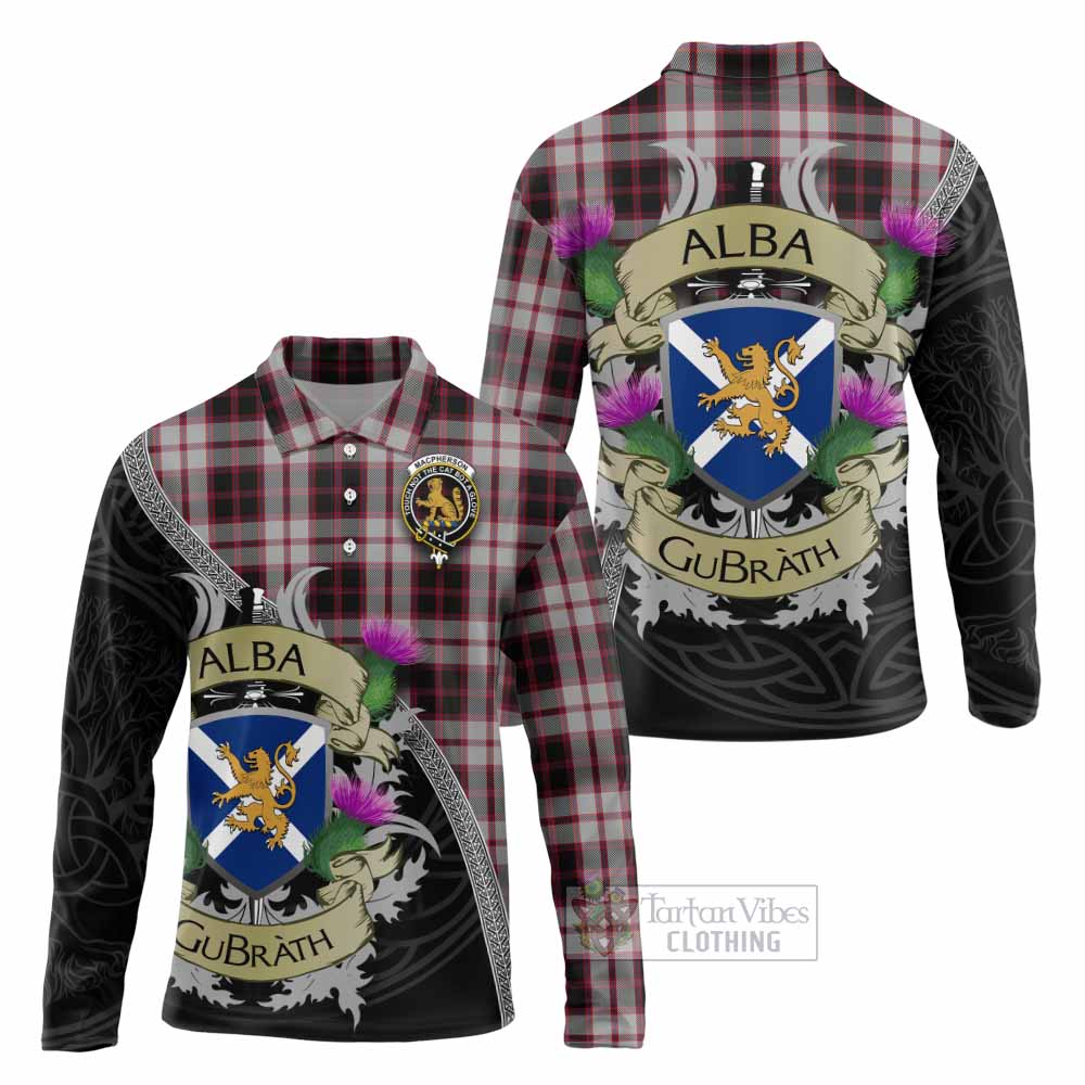 Tartan Vibes Clothing MacPherson (McPherson) Tartan Family Crest Long Sleeve Polo Shirt Lion Rampant Royal Thistle Shield Celtic Inspired