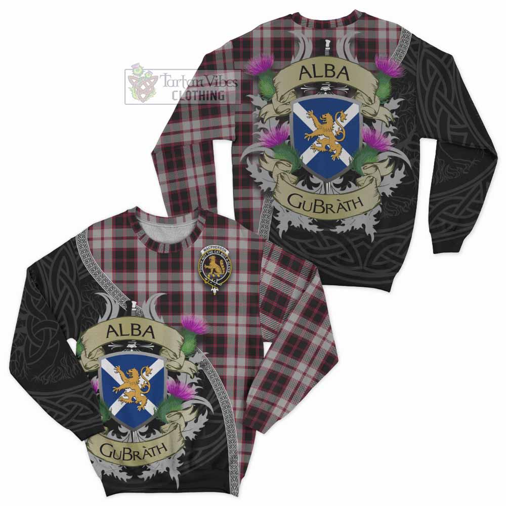 Tartan Vibes Clothing MacPherson (McPherson) Tartan Family Crest Sweatshirt Lion Rampant Royal Thistle Shield Celtic Inspired