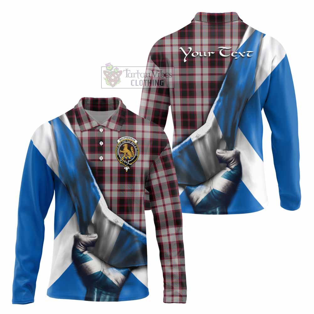 Tartan Vibes Clothing MacPherson (McPherson) Tartan Long Sleeve Polo Shirt with Family Crest Scotland Patriotic Style