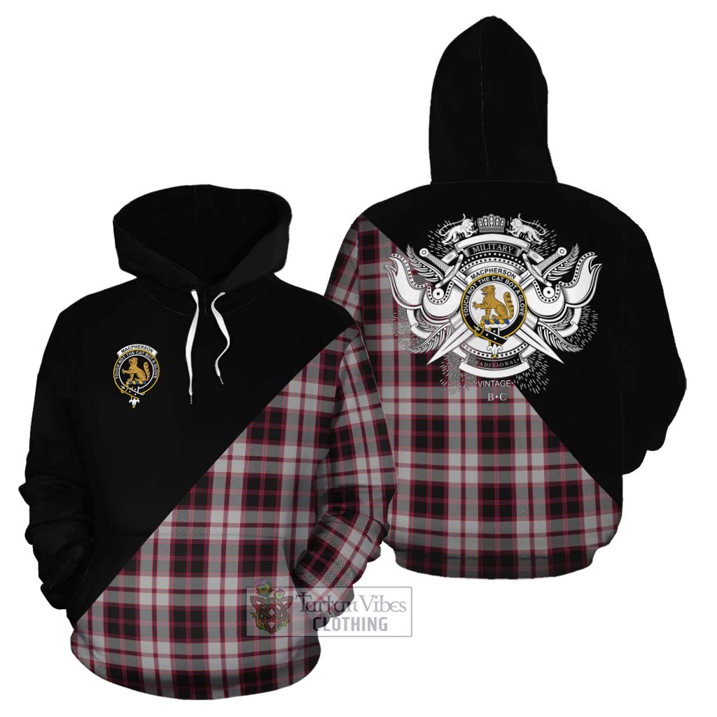 Tartan Vibes Clothing MacPherson (McPherson) Tartan Cotton Hoodie with Family Crest and Military Logo Style