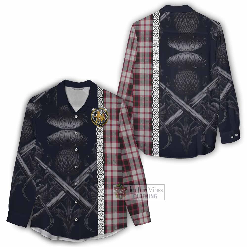 Tartan Vibes Clothing MacPherson (McPherson) Tartan Women's Casual Shirt with Family Crest Cross Sword Thistle Celtic Vibes
