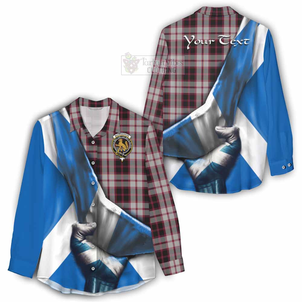 Tartan Vibes Clothing MacPherson (McPherson) Tartan Women's Casual Shirt with Family Crest Scotland Patriotic Style