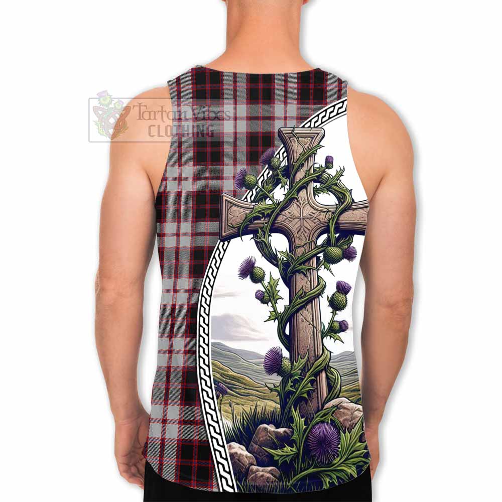 Tartan Vibes Clothing MacPherson (McPherson) Tartan Men's Tank Top with Family Crest and St. Andrew's Cross Accented by Thistle Vines