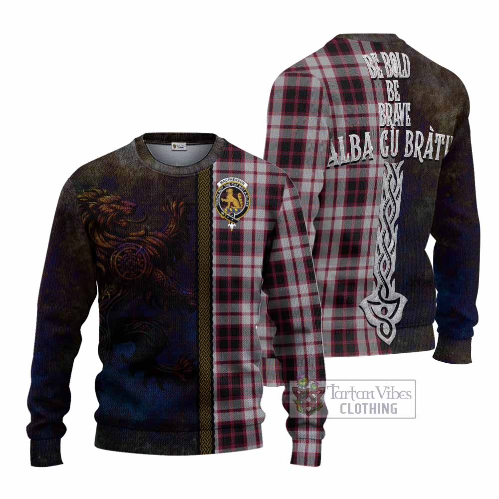 Tartan Vibes Clothing MacPherson (McPherson) Tartan Family Crest Knitted Sweater Alba Gu Brath Be Brave Lion Ancient Style