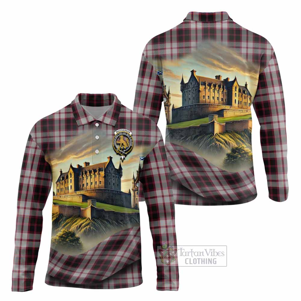 Tartan Vibes Clothing MacPherson (McPherson) Tartan Family Crest Long Sleeve Polo Shirt with Scottish Ancient Castle Style