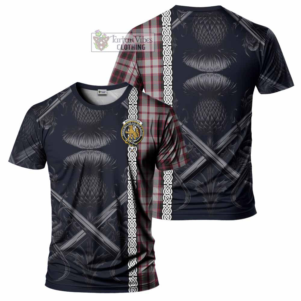 Tartan Vibes Clothing MacPherson (McPherson) Tartan T-Shirt with Family Crest Cross Sword Thistle Celtic Vibes