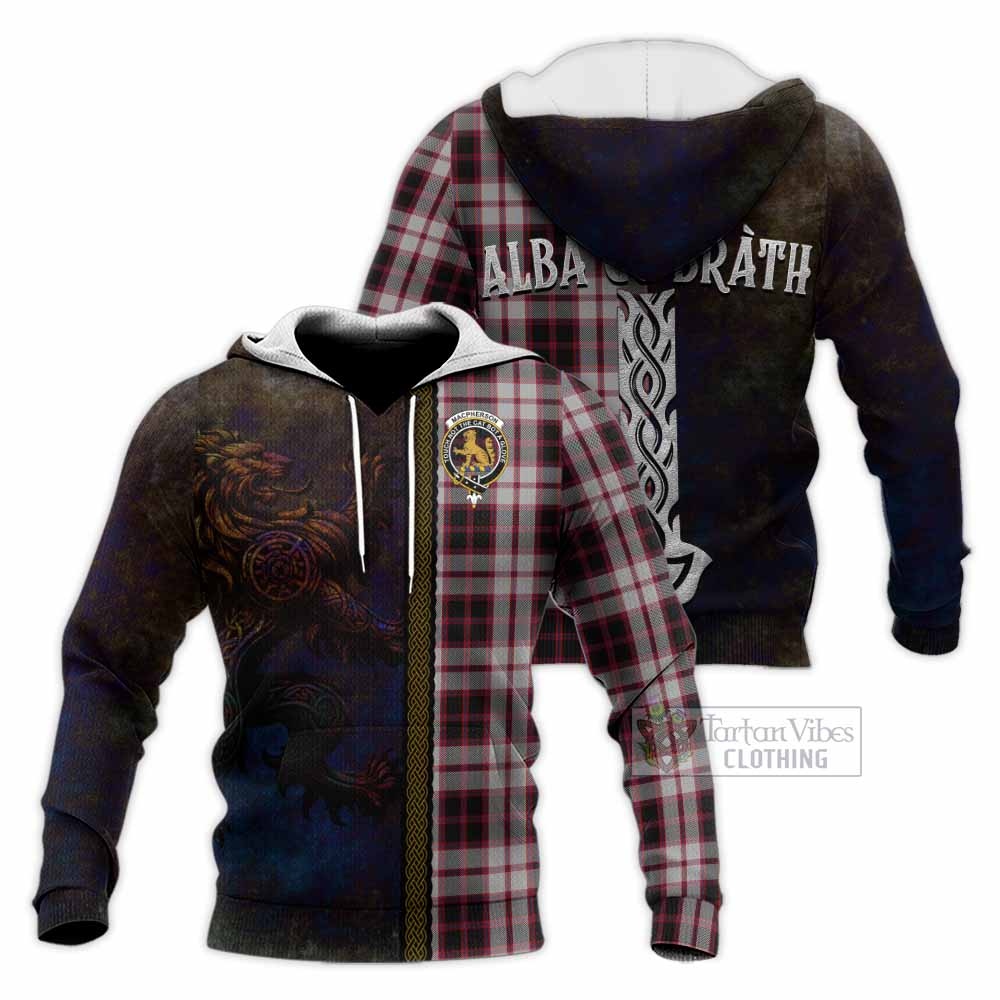 Tartan Vibes Clothing MacPherson (McPherson) Tartan Family Crest Knitted Hoodie Alba Gu Brath Be Brave Lion Ancient Style