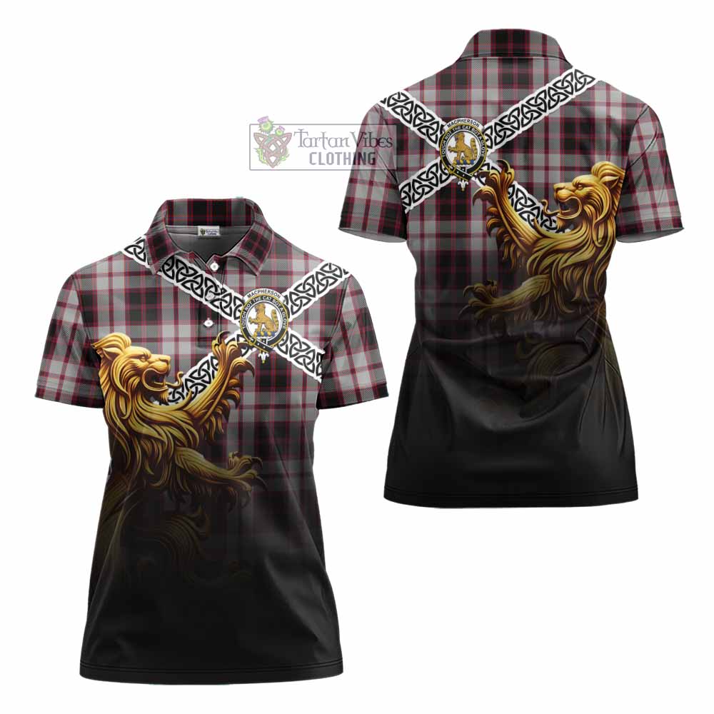 Tartan Vibes Clothing MacPherson (McPherson) Crest Tartan Women's Polo Shirt with Golden Lion Emblem Celtic Style