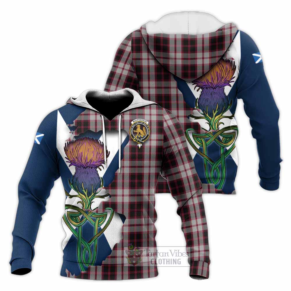 Tartan Vibes Clothing MacPherson (McPherson) Tartan Family Crest Knitted Hoodie Scottish Thistle Celtic Inspired