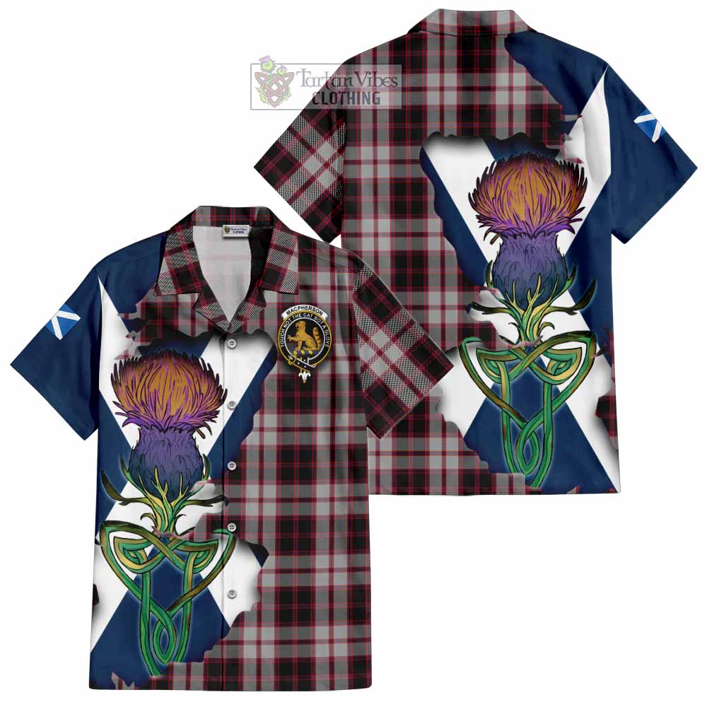 Tartan Vibes Clothing MacPherson (McPherson) Tartan Family Crest Short Sleeve Button Shirt Scottish Thistle Celtic Inspired