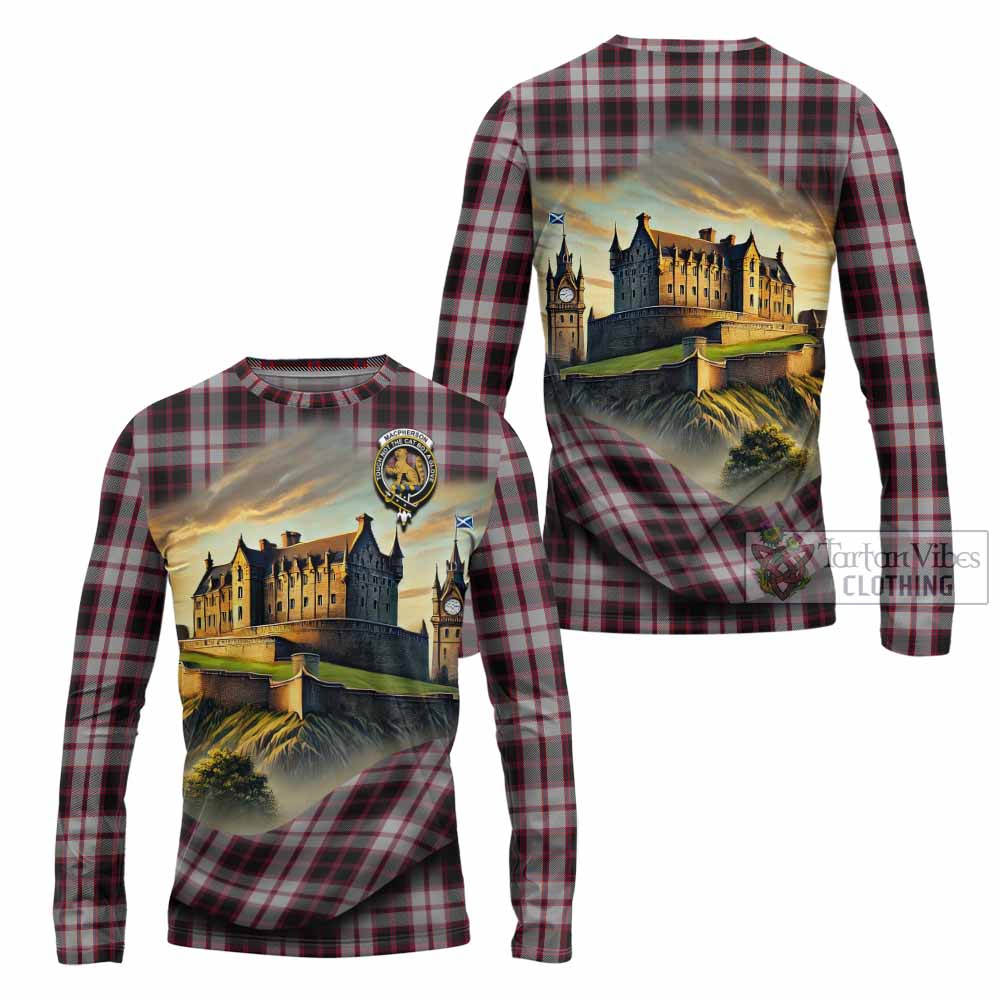 Tartan Vibes Clothing MacPherson (McPherson) Tartan Family Crest Long Sleeve T-Shirt with Scottish Ancient Castle Style