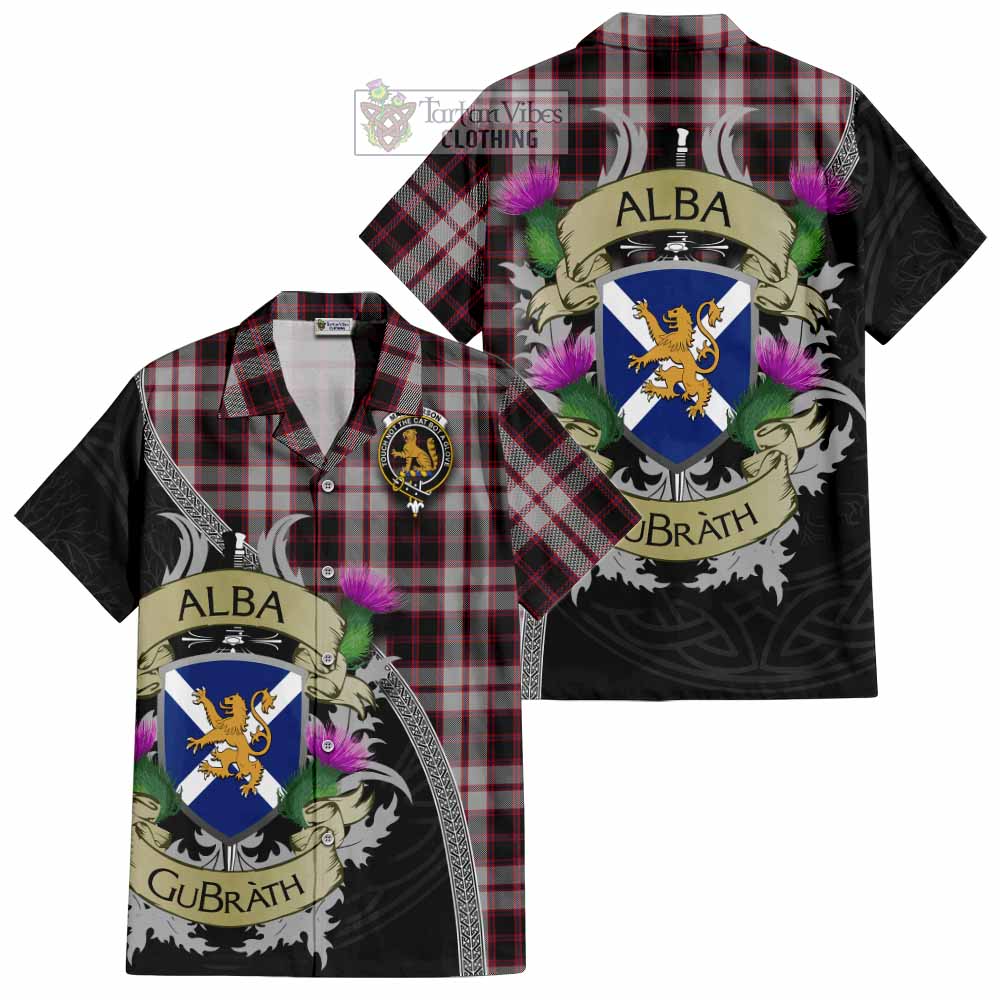 Tartan Vibes Clothing MacPherson (McPherson) Tartan Family Crest Short Sleeve Button Shirt Lion Rampant Royal Thistle Shield Celtic Inspired