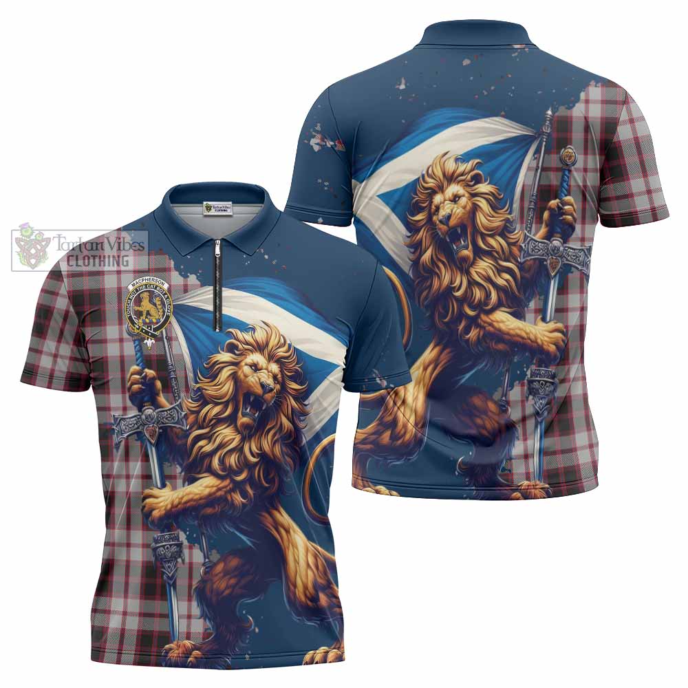 Tartan Vibes Clothing MacPherson (McPherson) Tartan Family Crest Zipper Polo Shirt with Scottish Majestic Lion