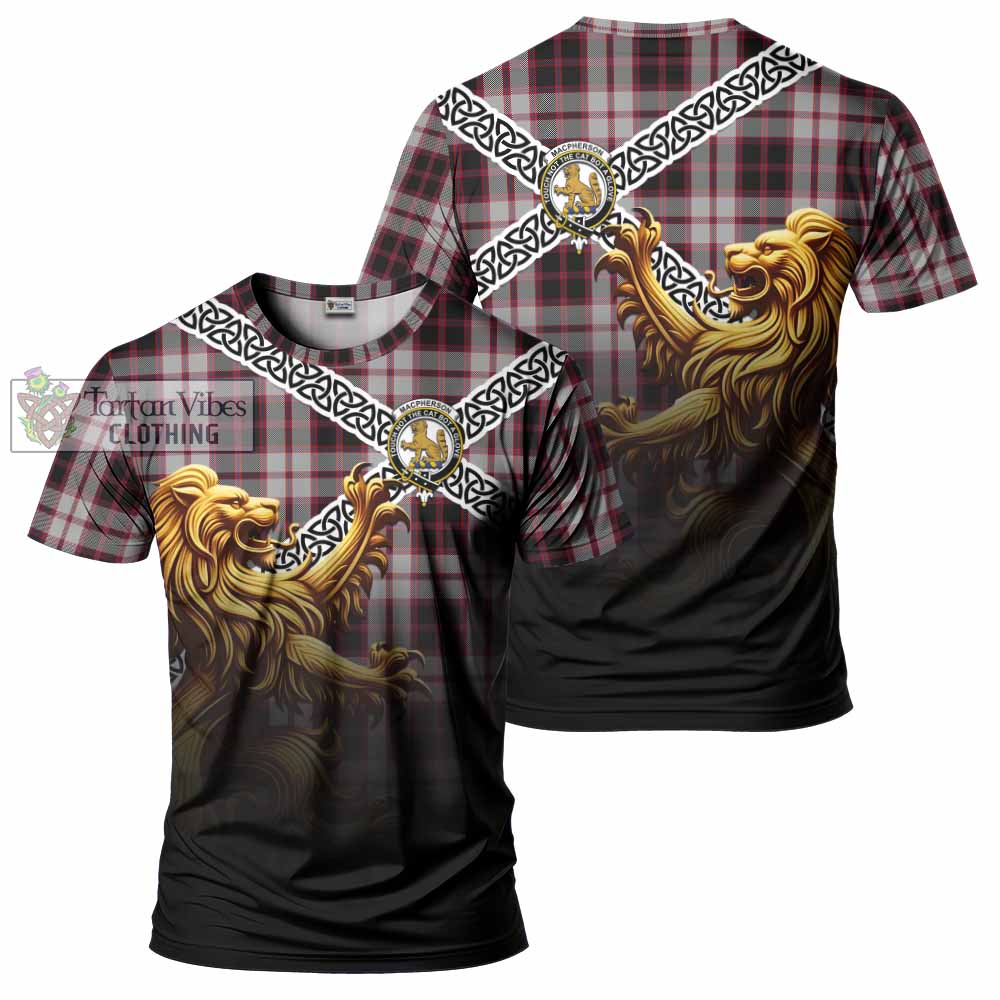 Tartan Vibes Clothing MacPherson (McPherson) Crest Tartan T-Shirt with Golden Lion Emblem Celtic Style