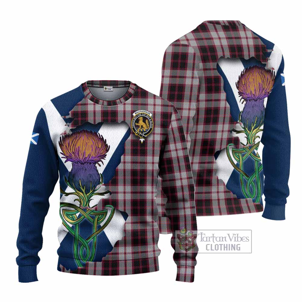 Tartan Vibes Clothing MacPherson (McPherson) Tartan Family Crest Knitted Sweater Scottish Thistle Celtic Inspired