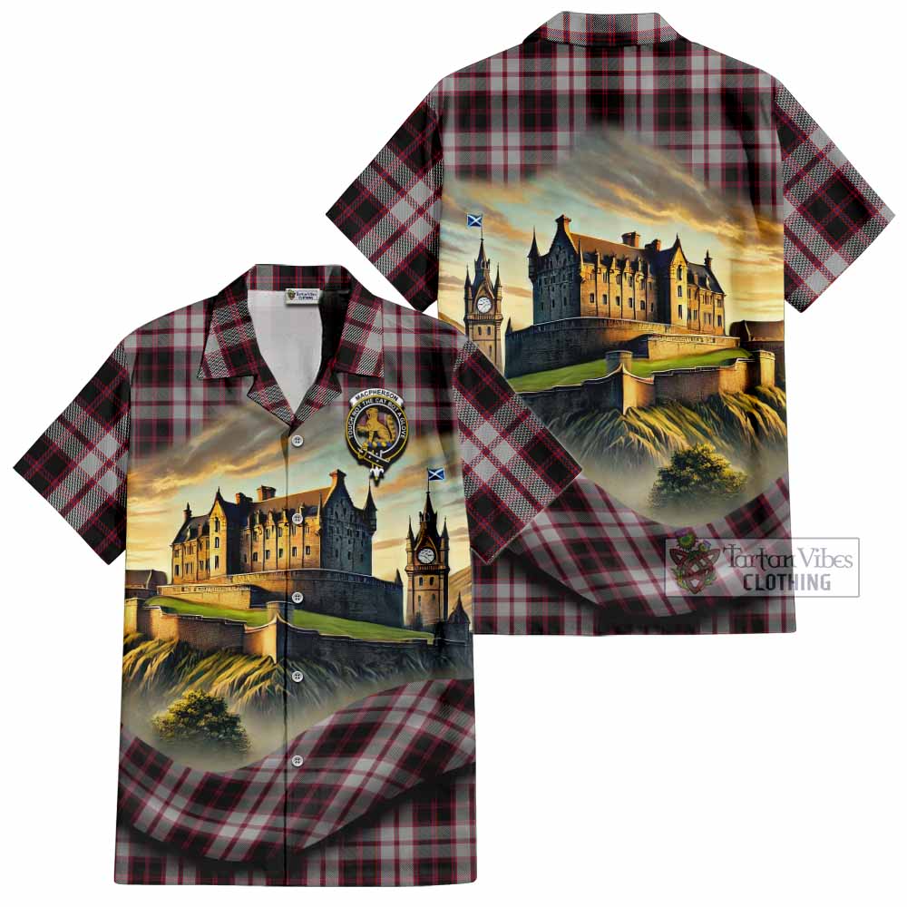 Tartan Vibes Clothing MacPherson (McPherson) Tartan Family Crest Short Sleeve Button Shirt with Scottish Ancient Castle Style