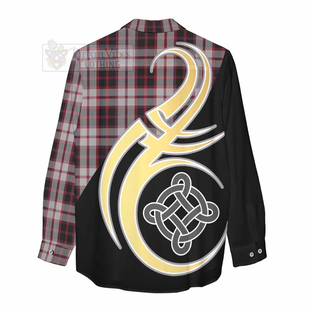Tartan Vibes Clothing MacPherson (McPherson) Tartan Women's Casual Shirt with Family Crest and Celtic Symbol Style