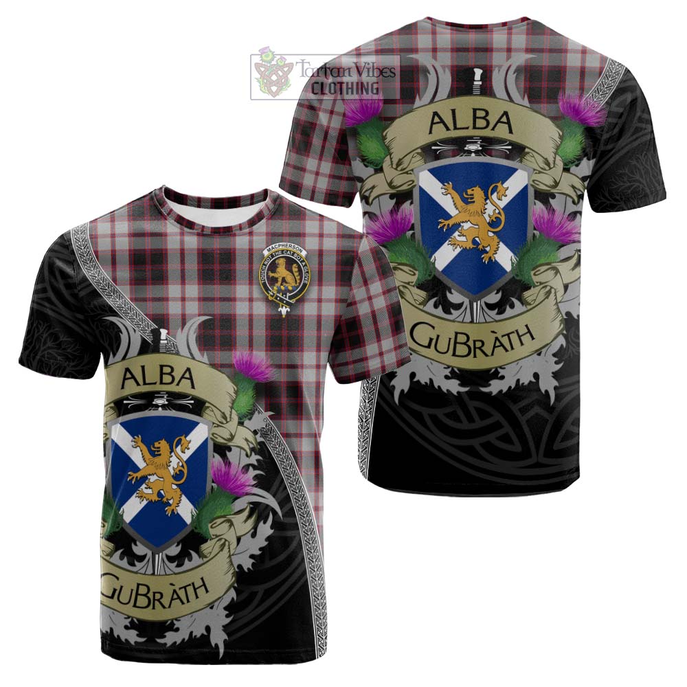 Tartan Vibes Clothing MacPherson (McPherson) Tartan Family Crest Cotton T-shirt Lion Rampant Royal Thistle Shield Celtic Inspired