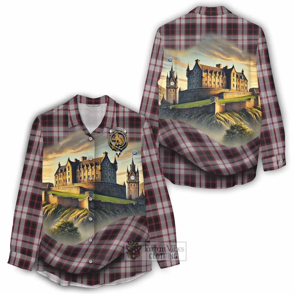 Tartan Vibes Clothing MacPherson (McPherson) Tartan Family Crest Women's Casual Shirt with Scottish Ancient Castle Style