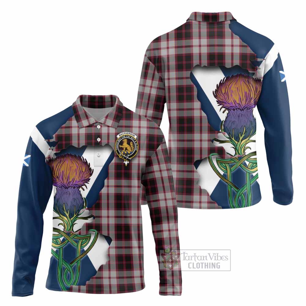 Tartan Vibes Clothing MacPherson (McPherson) Tartan Family Crest Long Sleeve Polo Shirt Scottish Thistle Celtic Inspired