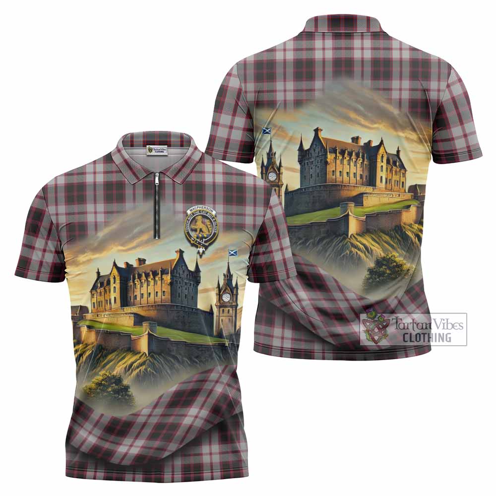 Tartan Vibes Clothing MacPherson (McPherson) Tartan Family Crest Zipper Polo Shirt with Scottish Ancient Castle Stype