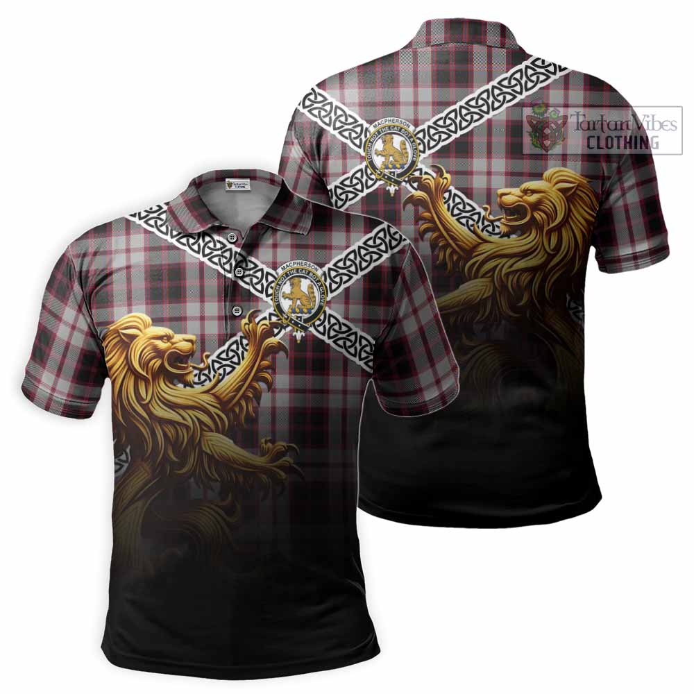 Tartan Vibes Clothing MacPherson (McPherson) Crest Tartan Polo Shirt with Golden Lion Emblem Celtic Style